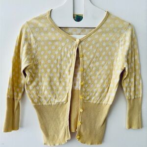 Vintage Y2K Anthropologie cotton cardigan sweater pale yellow polka dot S
